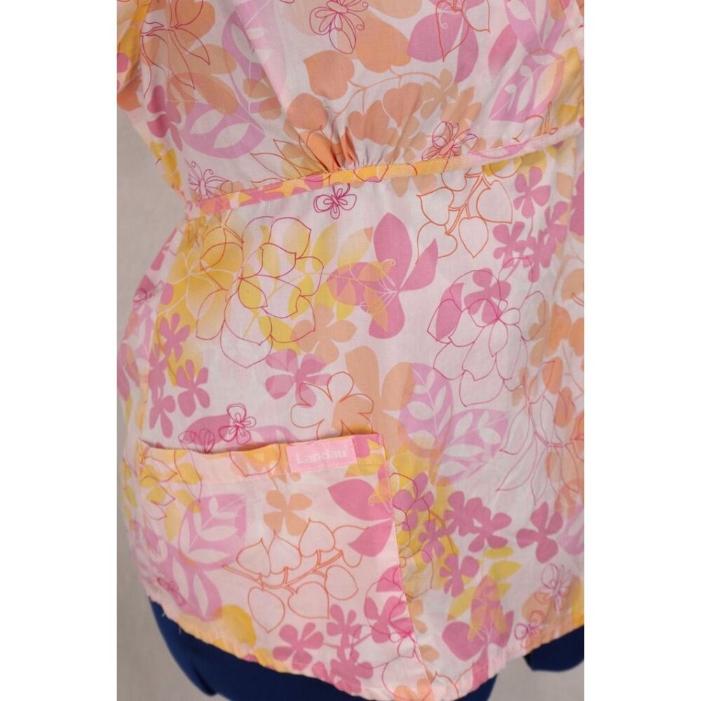 Landau Women's XL Medical Uniform Scrub Top Pink Orange Floral Tie Back VTG - Picture 6 of 12
